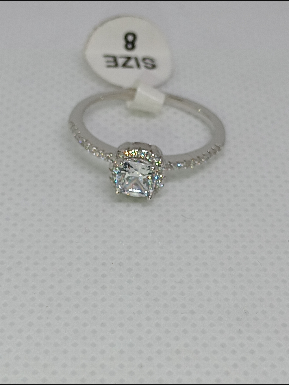 Classic Silver 925 Tg Halo Cubic Zirconia Engagement Ring - Size 8